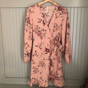 Xhilaration Floral Pink Wrap Dress - Small
